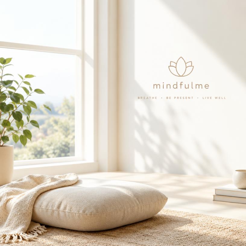 A calm sunlit room with a floor cushion by a window and a plant